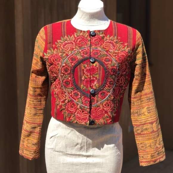 Vintage Festival Cropped Jacket Small Rust Floral - Picture 4 of 10